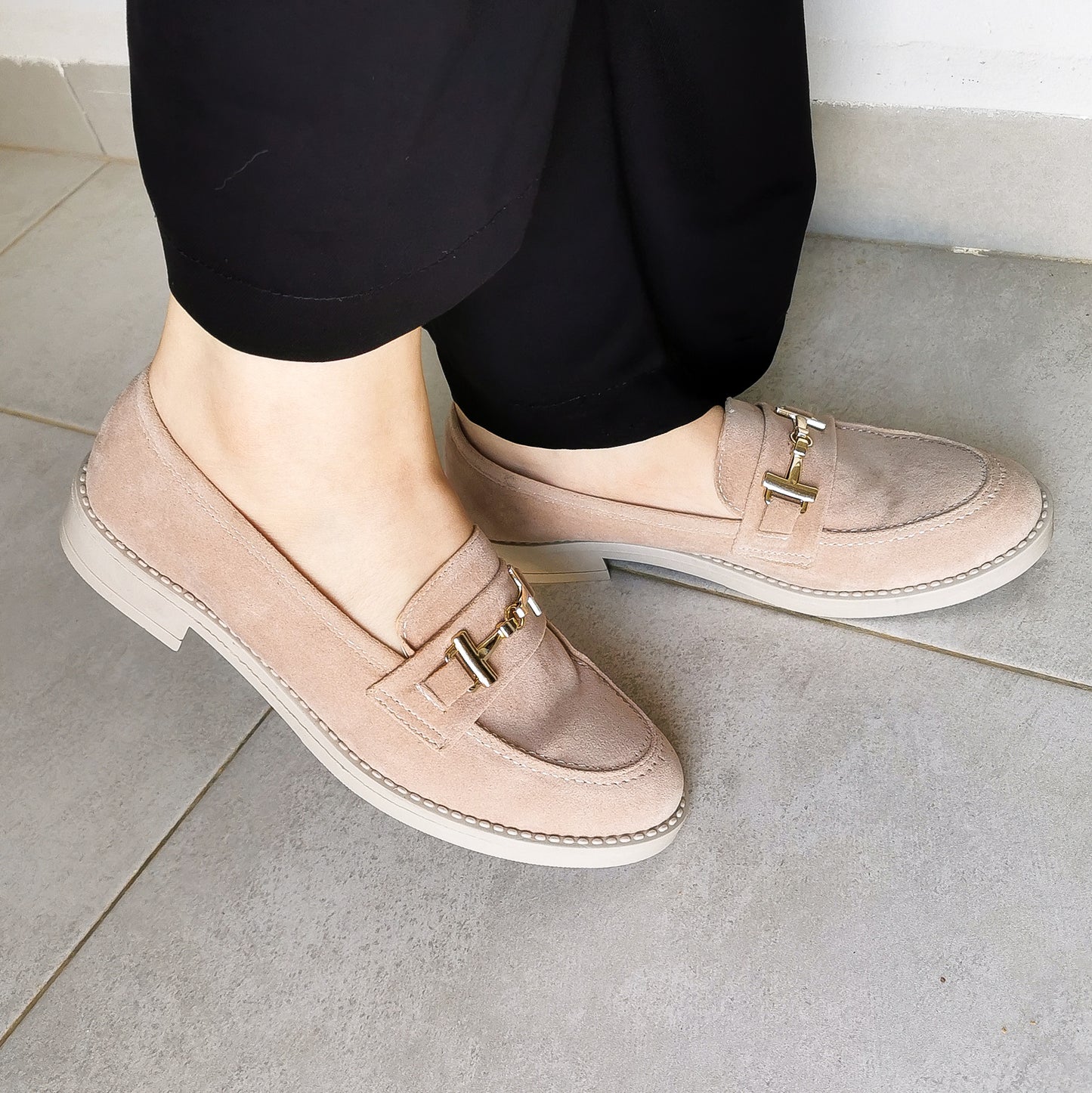 Moccassin - Beige Avec Boucle Daim