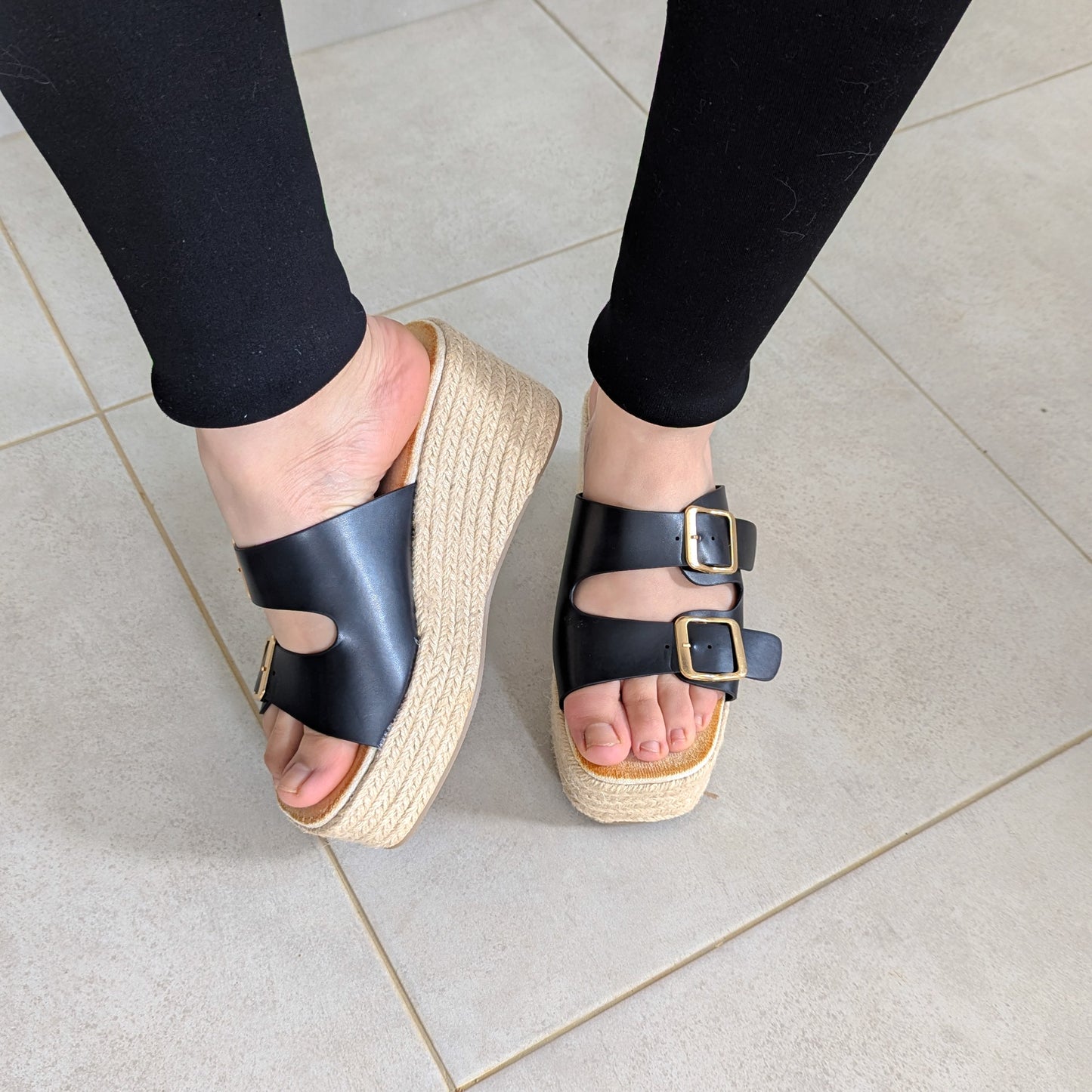 Mule compensée - Noir Lisse