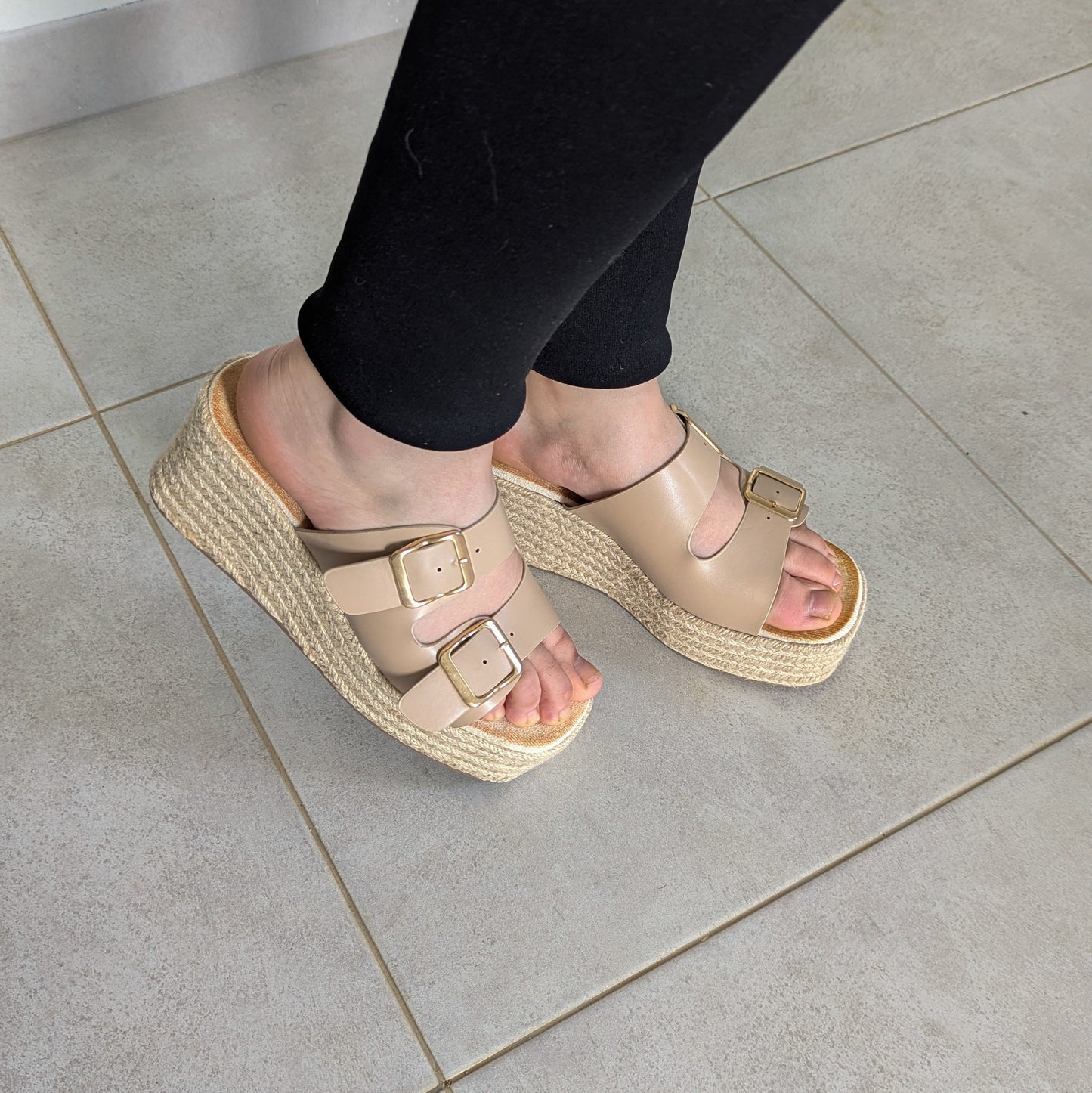 Sandale Compensée - Beige Foncé