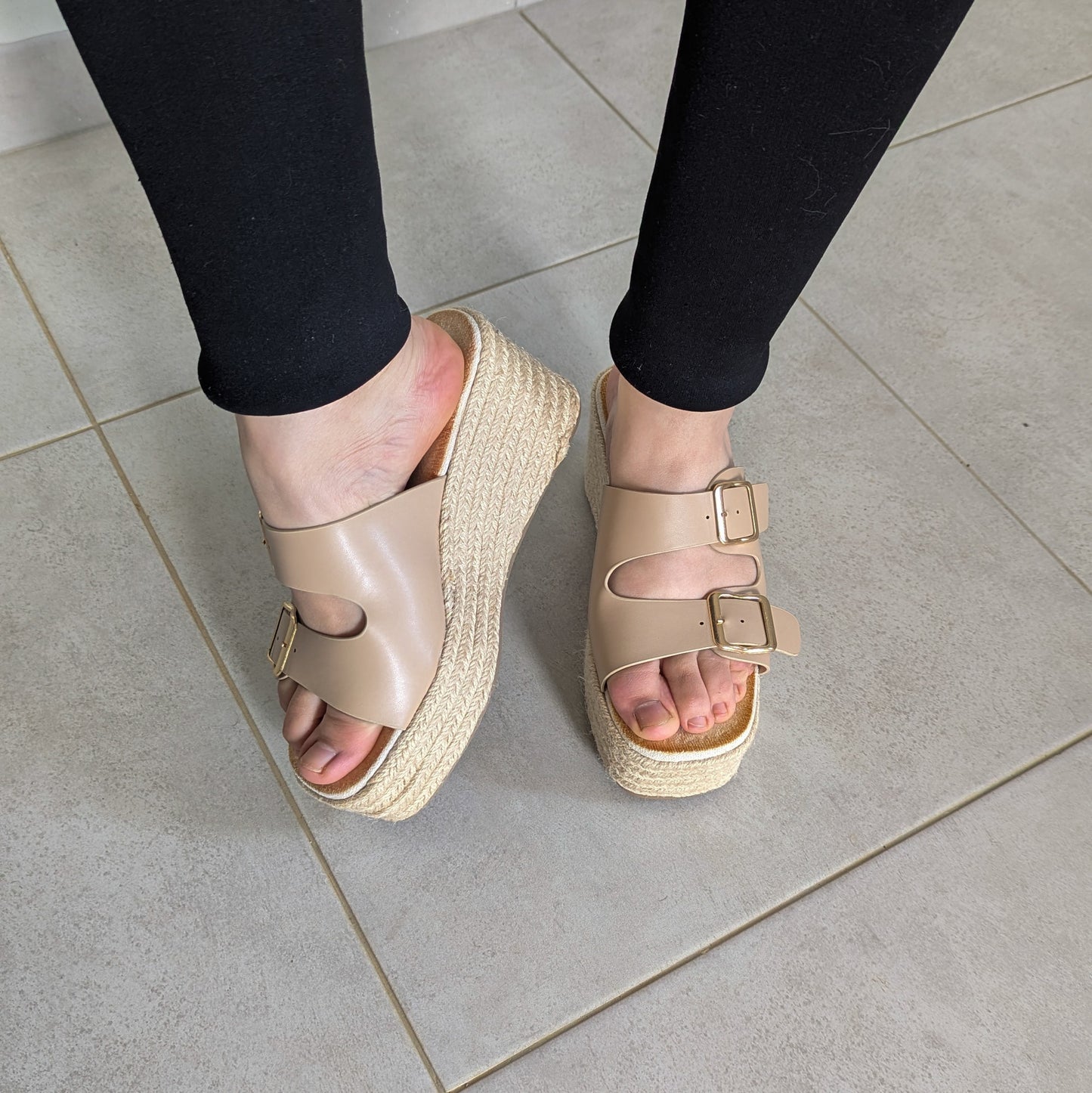 Sandale Compensée - Beige Foncé