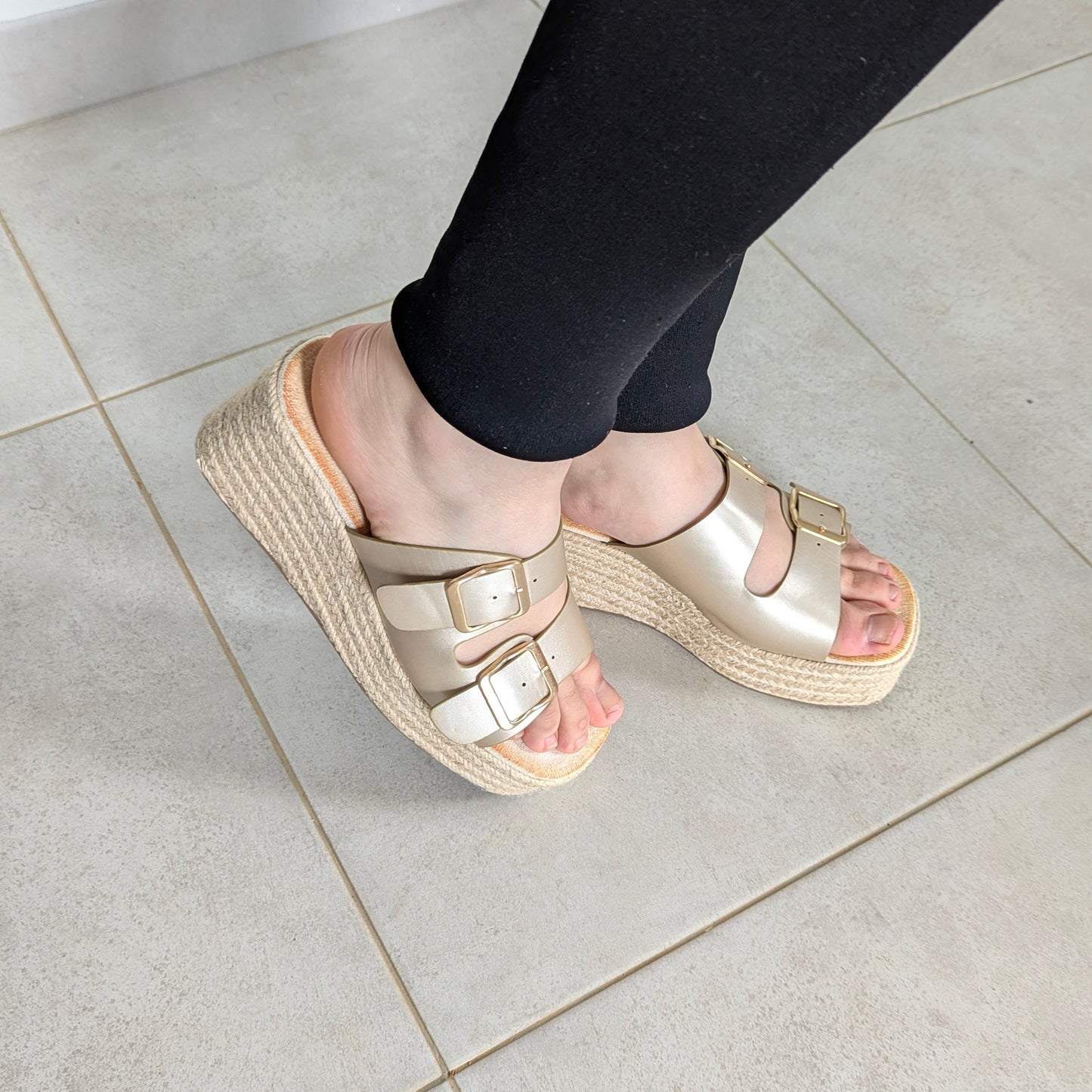 Sandale Compensée - Gold Lisse