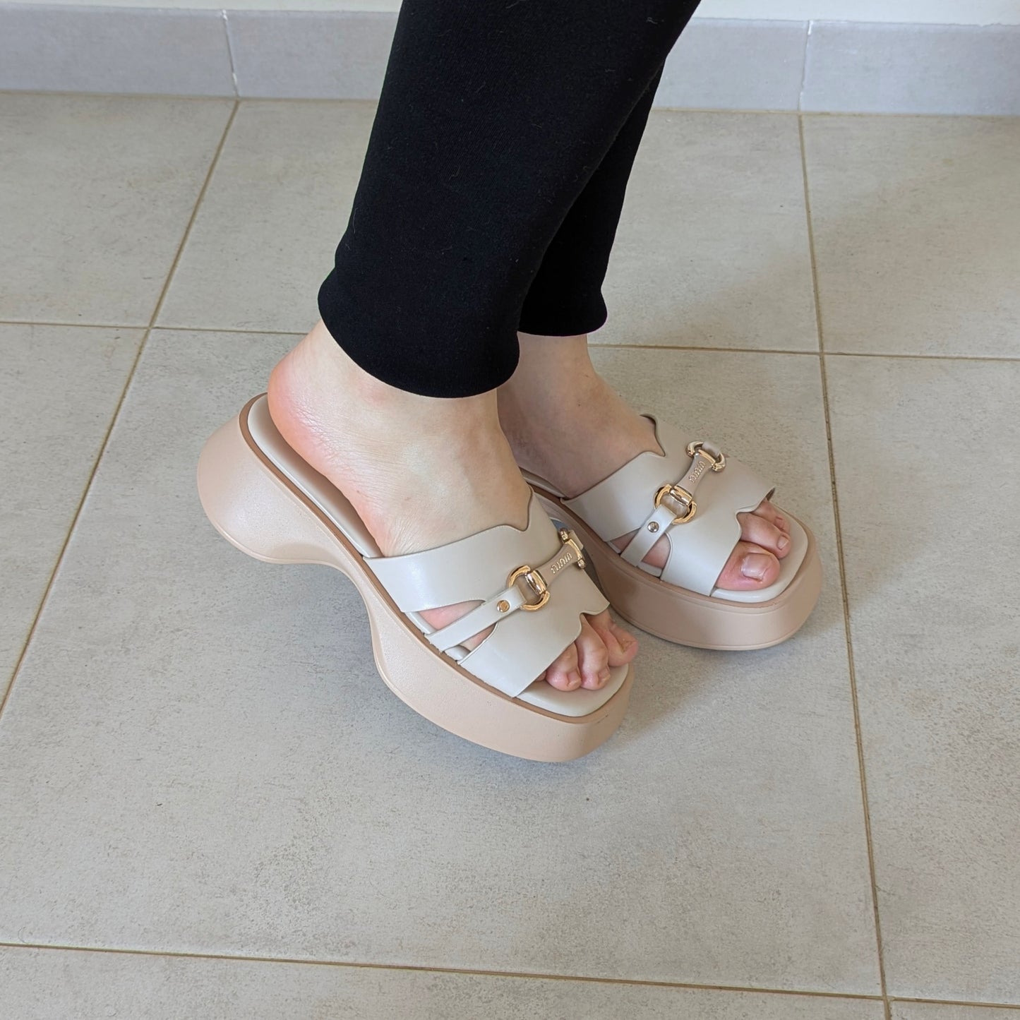 Mule compensée - Beige