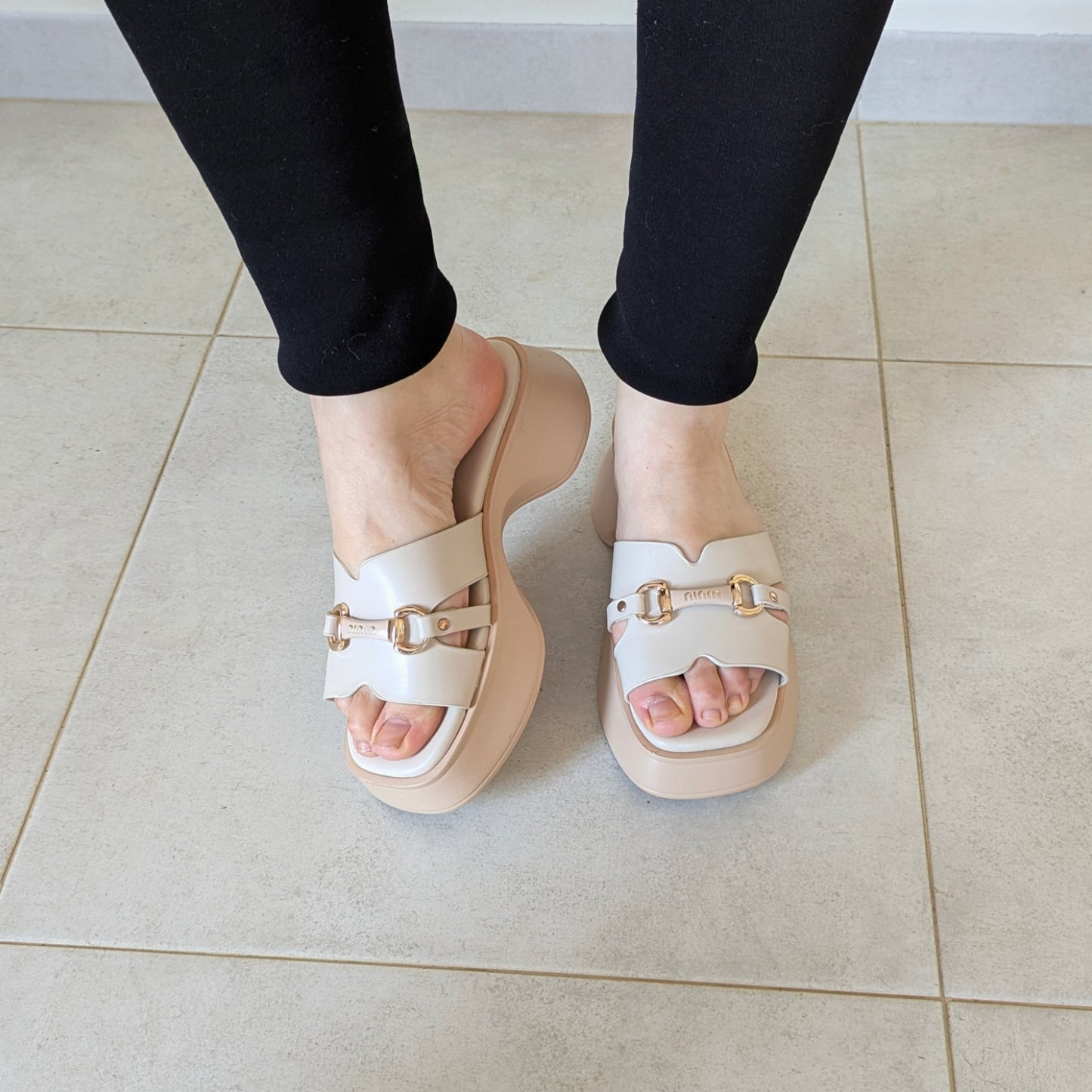 Mule compensée - Beige