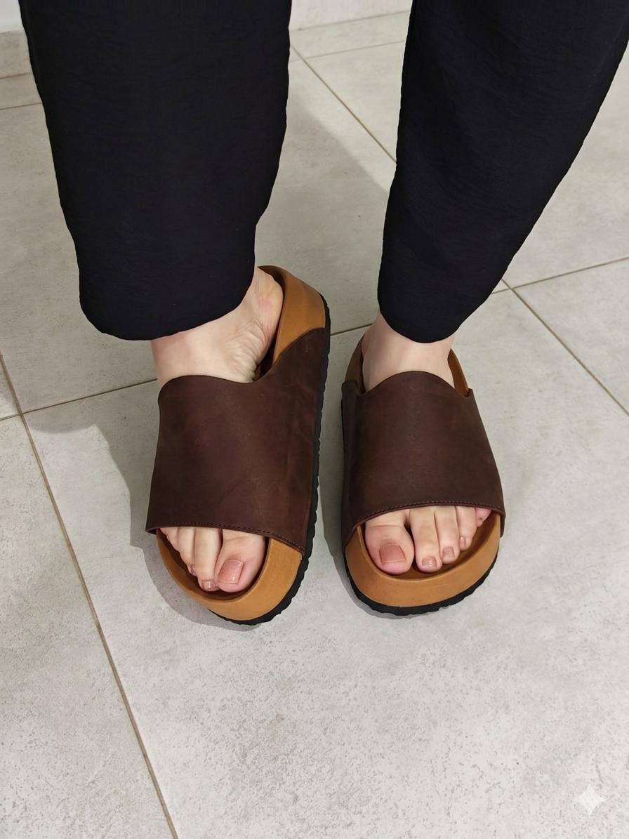 Mule Compensé New Marron fonce